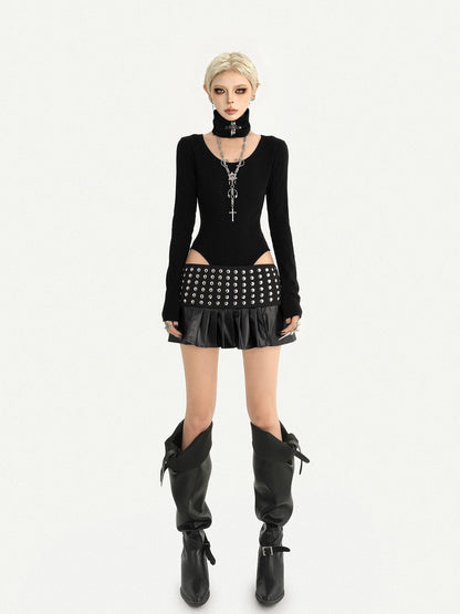Nico Molly Dark Gothic Studded Pleated Low Waist Women&