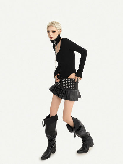 Nico Molly Dark Gothic Studded Pleated Low Waist Women&