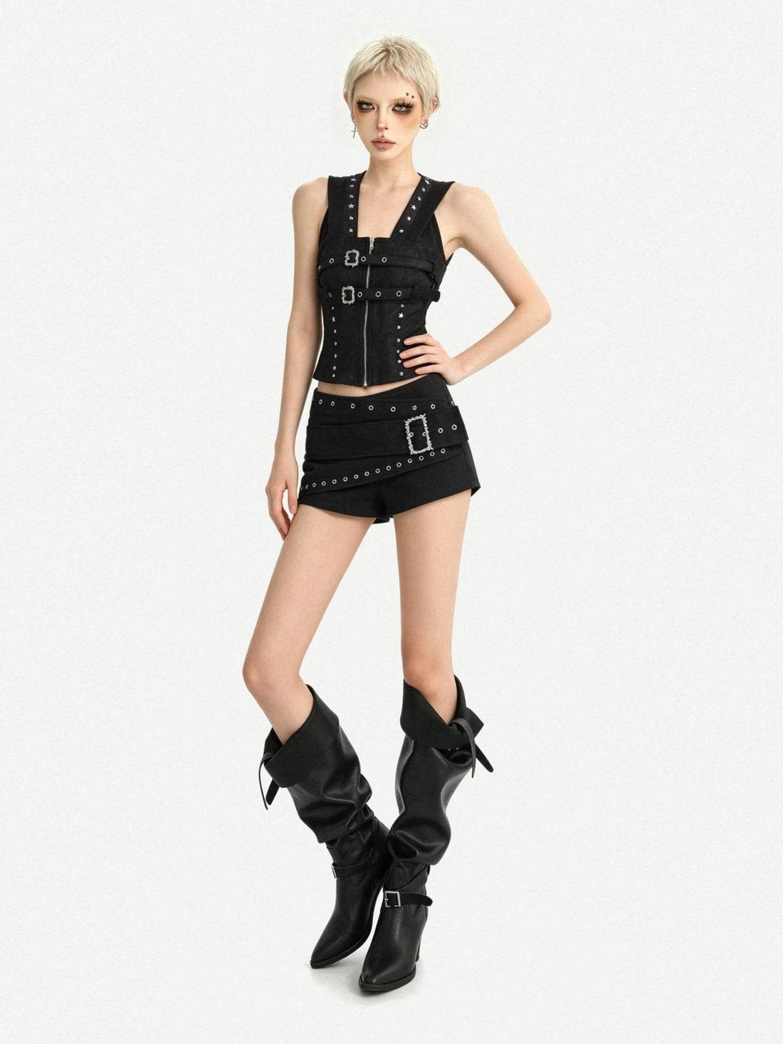 Nico Molly Dark Gothic Studded Zipper Hooded Slim Fit Padded Women&