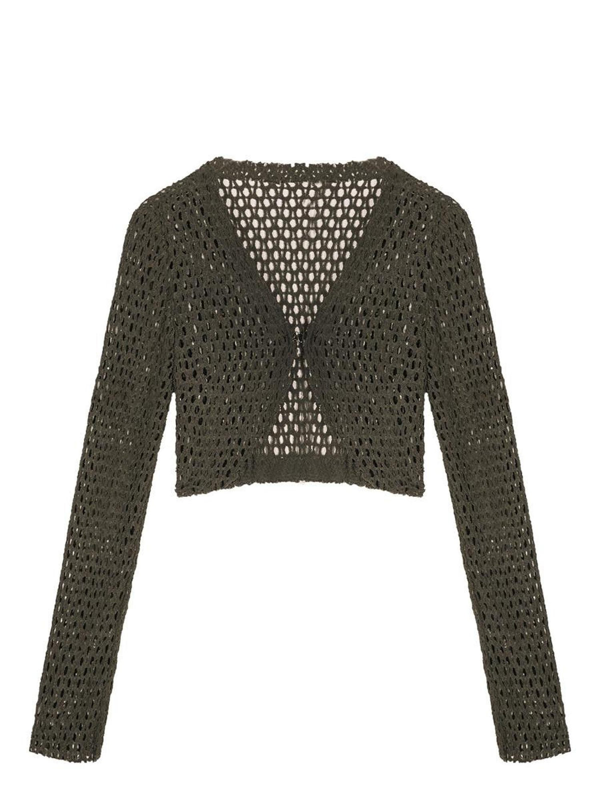 Nico Molly Dark Green Cutout Tie V-neck Retro Street Women&