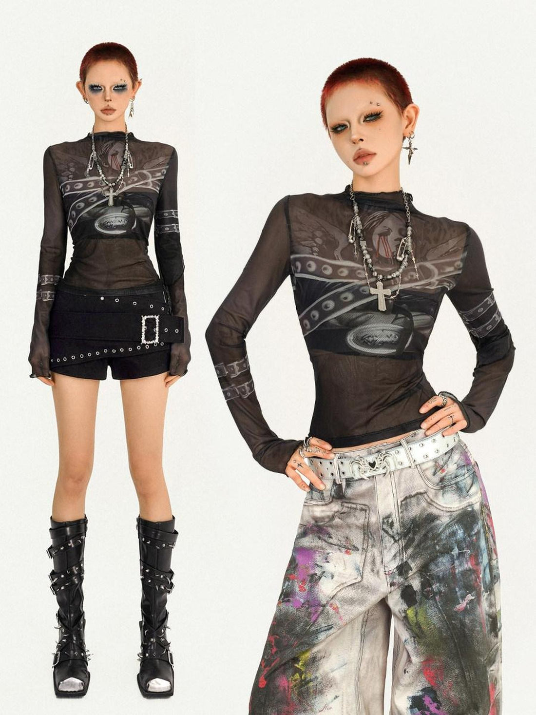 Nico Molly Dark Punk Printed Slim Fit Women&
