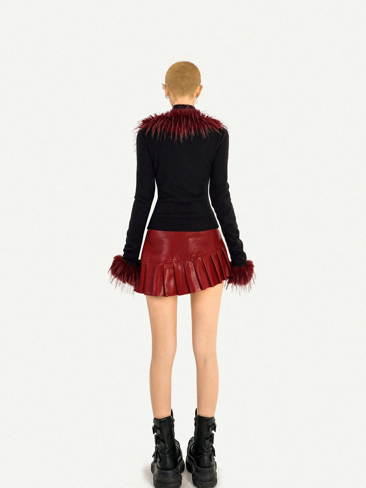 Nico Molly Dark Red Punk Retro Snake Print Pleated Women&