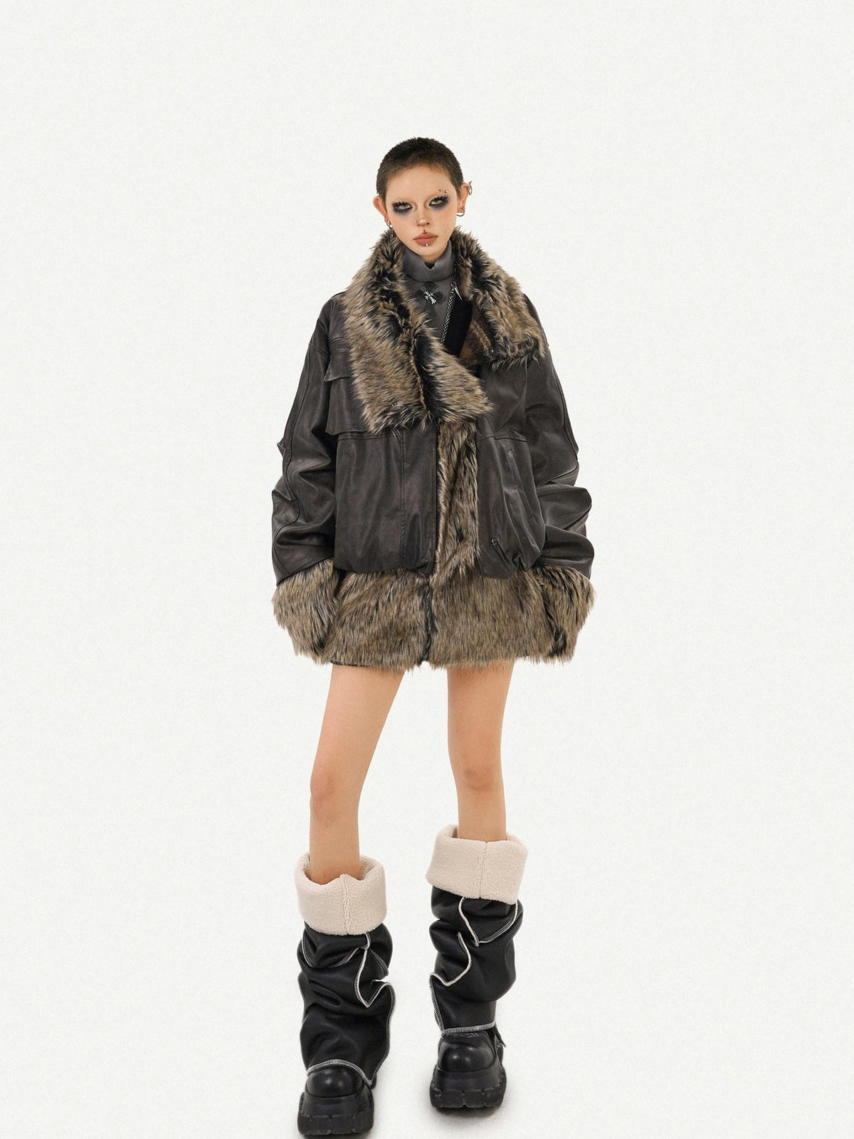 Nico Molly Dark Rock Patchwork Plaid Reversible Plush Women&