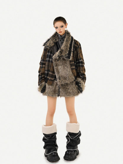 Nico Molly Dark Rock Patchwork Plaid Reversible Plush Women&
