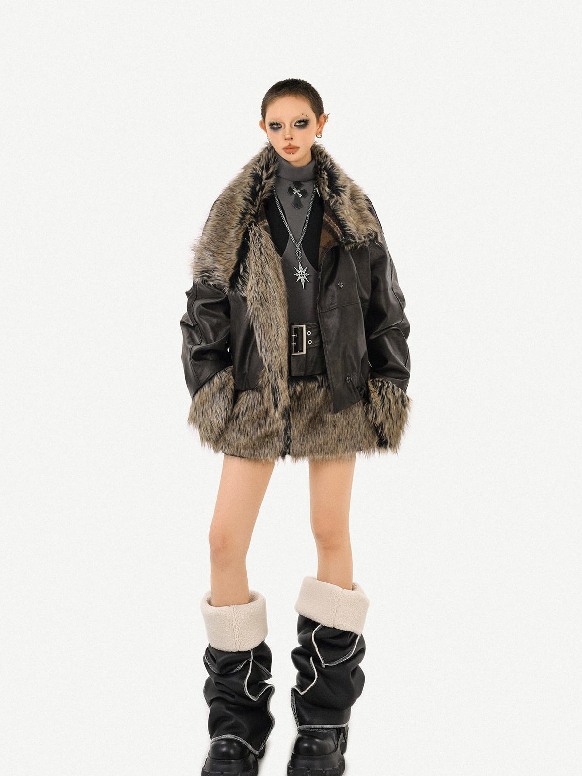 Nico Molly Dark Rock Patchwork Plaid Reversible Plush Women&