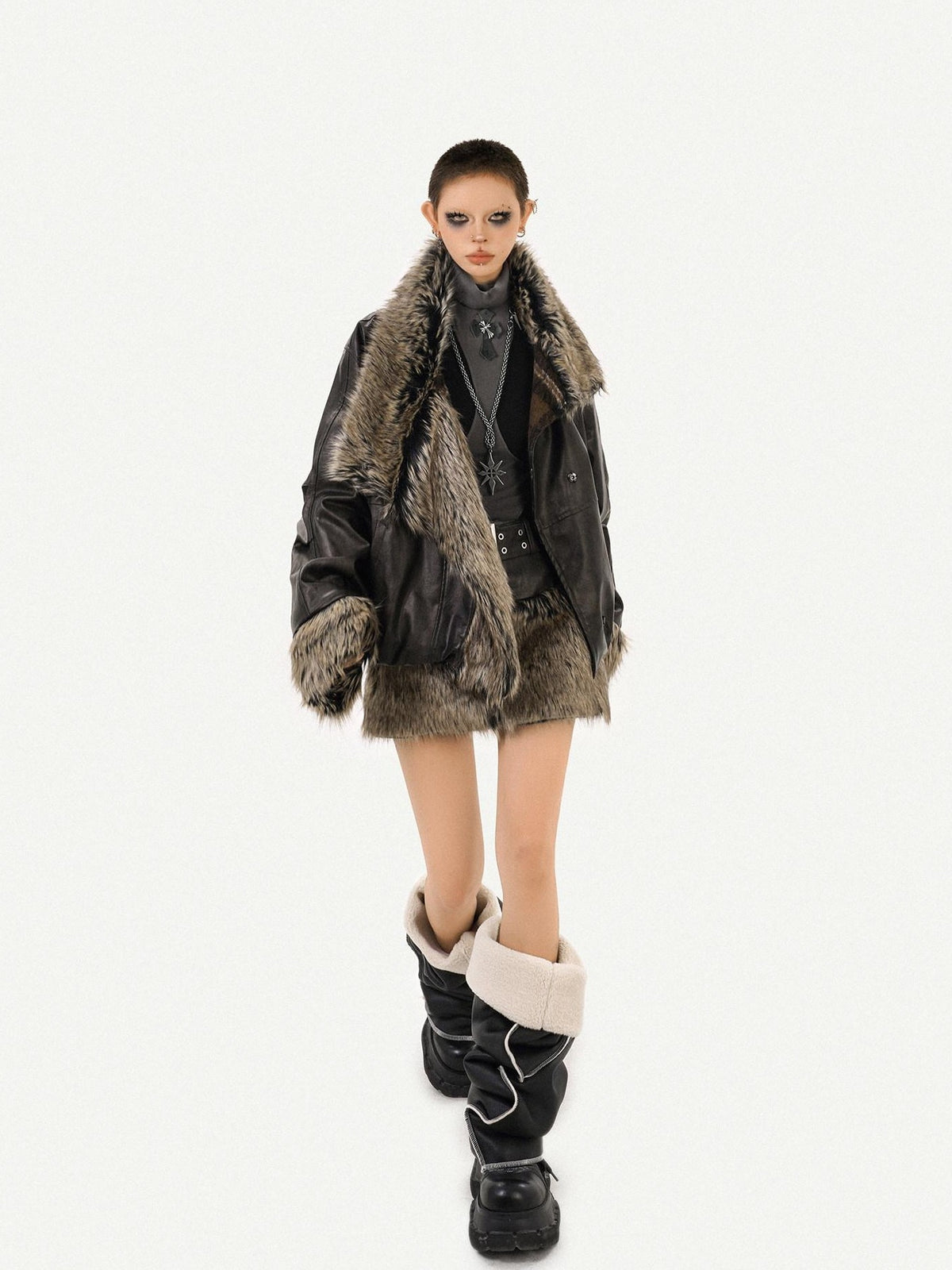 Nico Molly Dark Rock Patchwork Plaid Reversible Plush Women&