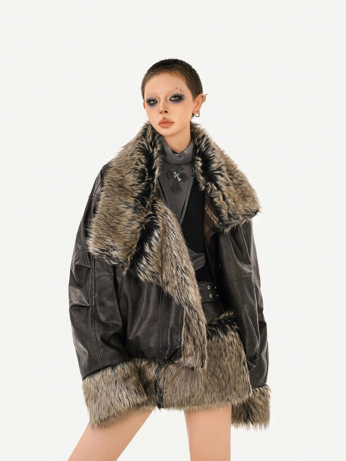 Nico Molly Dark Rock Patchwork Plaid Reversible Plush Women&