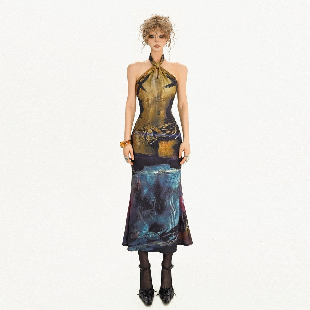 Nico_Molly_Deep_Blue_Artistic_Retro_Print_High_Waist_Fishtail_Women&