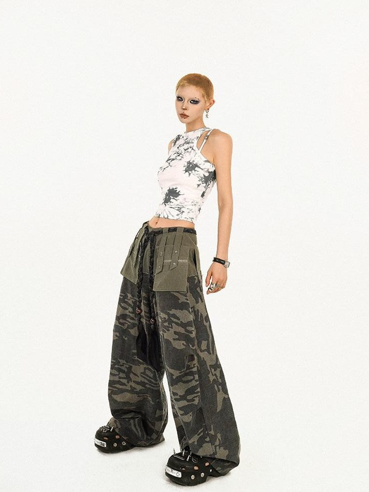 Nico Molly Deep Green Camouflage Multi Pocket Heavy Duty Cargo Women&