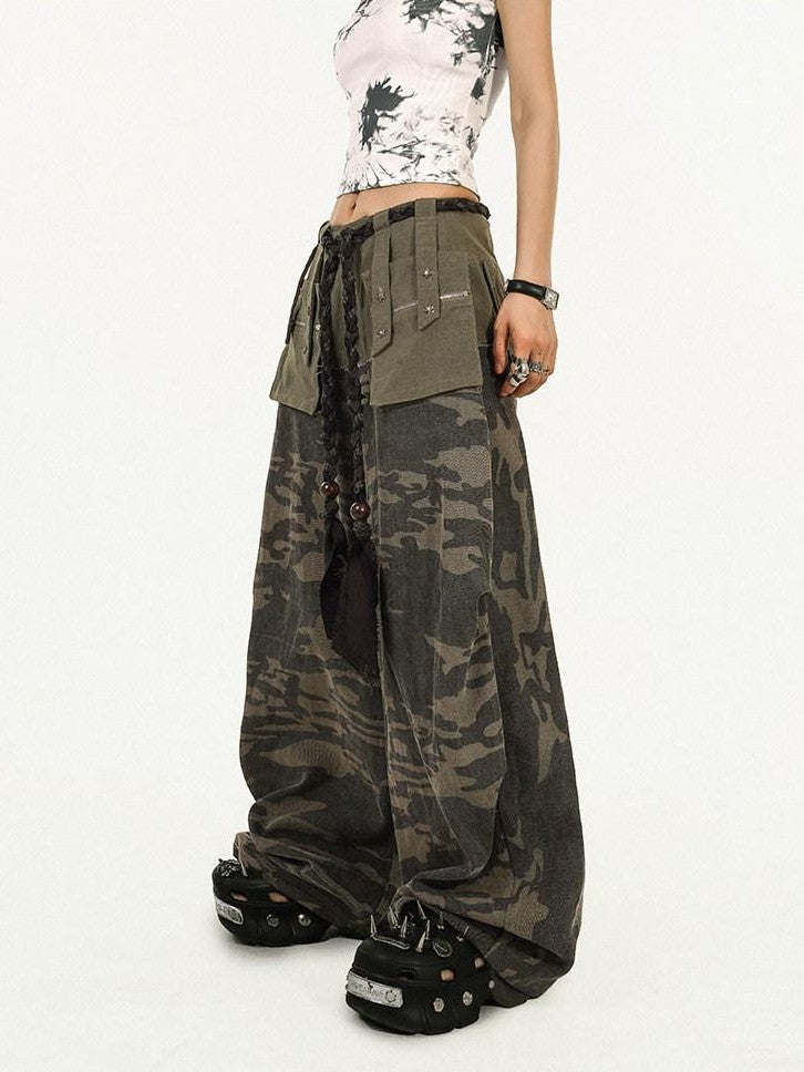Nico Molly Deep Green Camouflage Multi Pocket Heavy Duty Cargo Women&