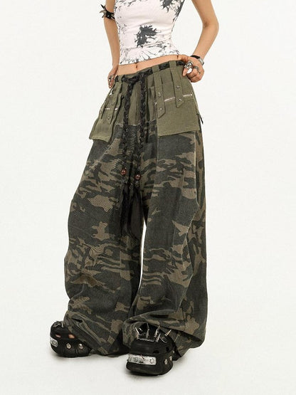 Nico Molly Deep Green Camouflage Multi Pocket Heavy Duty Cargo Women&