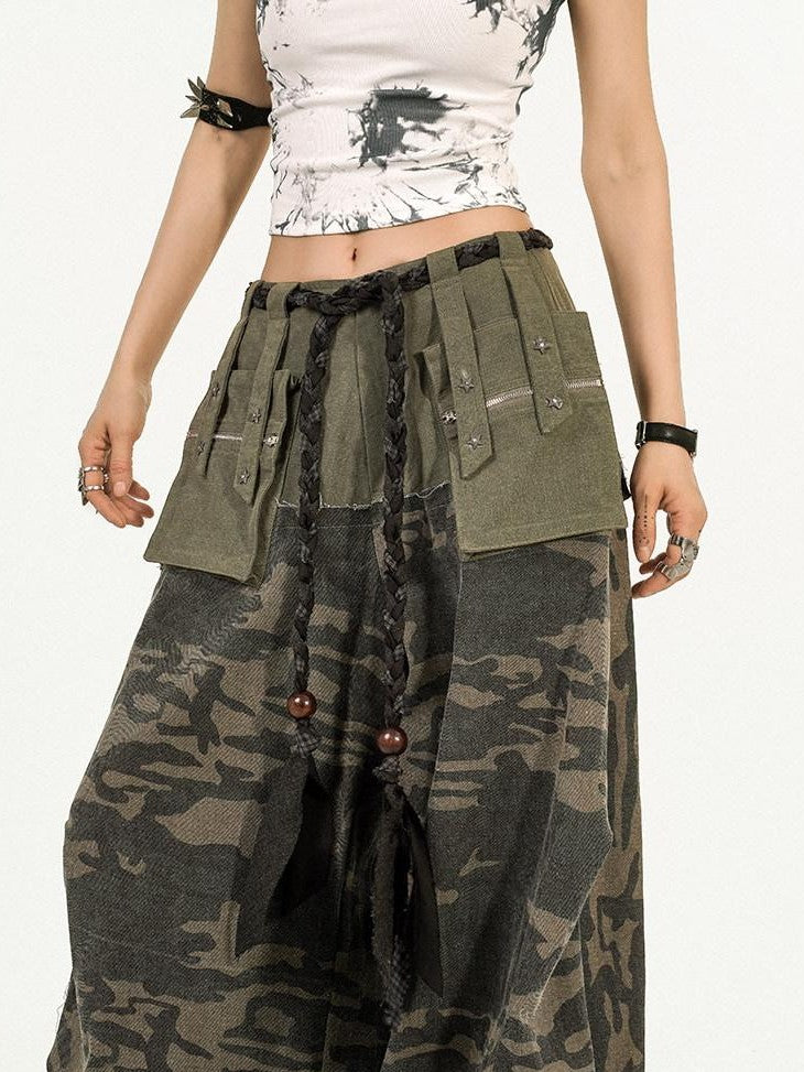 Nico Molly Deep Green Camouflage Multi Pocket Heavy Duty Cargo Women&