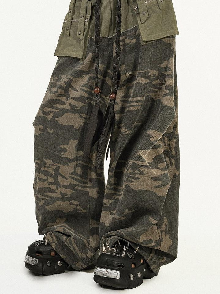 Nico Molly Deep Green Camouflage Multi Pocket Heavy Duty Cargo Women&
