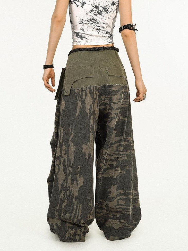 Nico Molly Deep Green Camouflage Multi Pocket Heavy Duty Cargo Women&