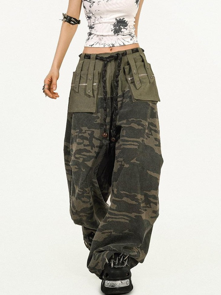 Nico Molly Deep Green Camouflage Multi Pocket Heavy Duty Cargo Women&