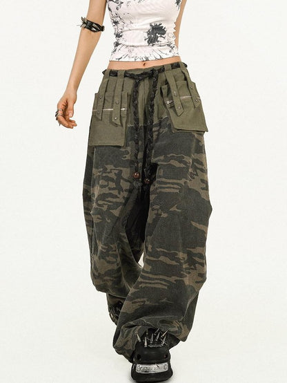 Nico Molly Deep Green Camouflage Multi Pocket Heavy Duty Cargo Women&