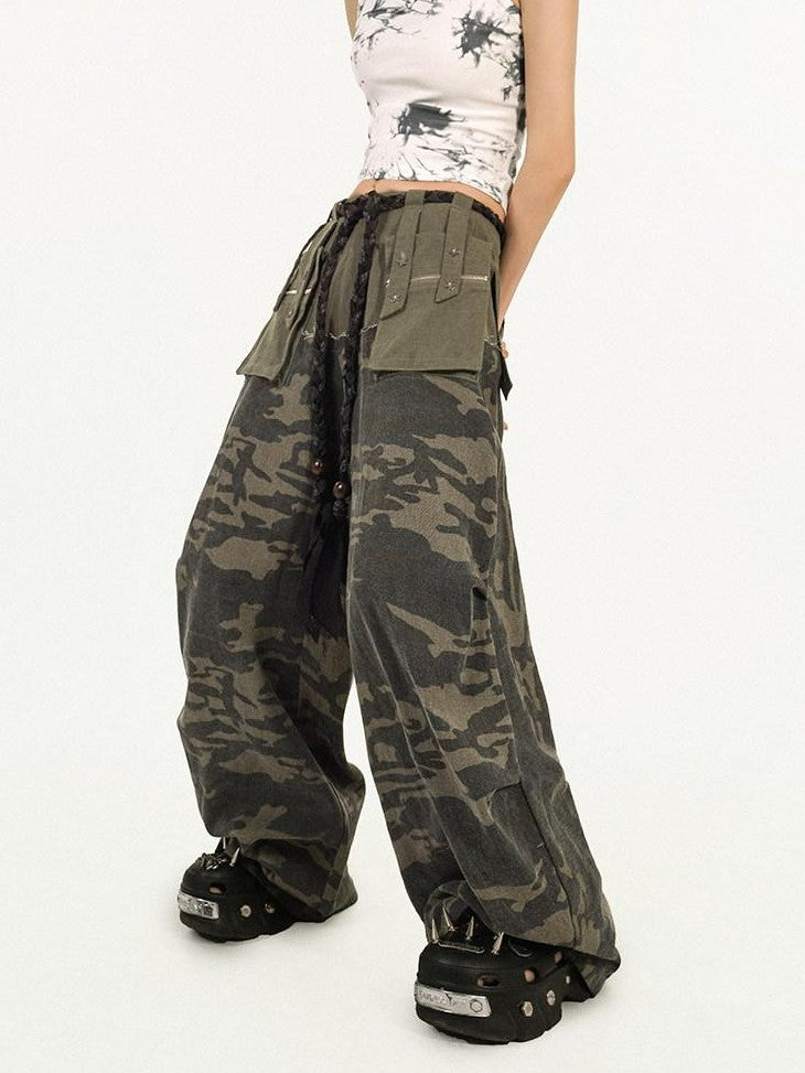 Nico Molly Deep Green Camouflage Multi Pocket Heavy Duty Cargo Women&