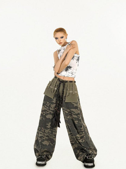 Nico Molly Deep Green Camouflage Multi Pocket Heavy Duty Cargo Women&