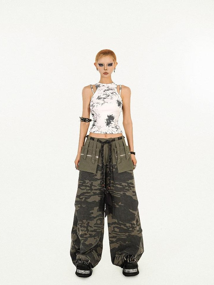 Nico Molly Deep Green Camouflage Multi Pocket Heavy Duty Cargo Women&