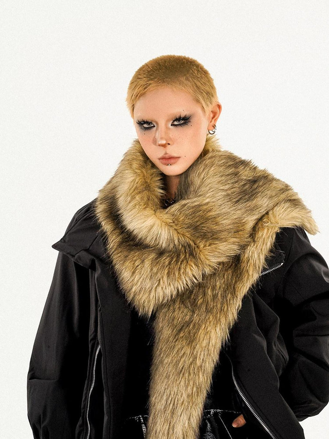 Nico Molly Detachable Fur Collar Large Lapel Moto Parka Women&