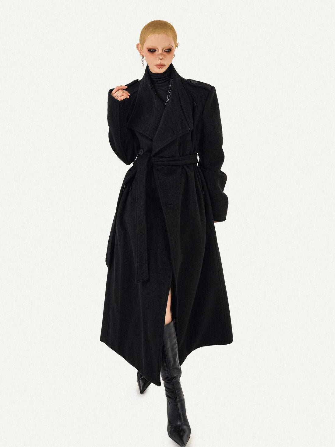 Nico Molly Double Faced Lapel Tie Waist Mid Length Women&