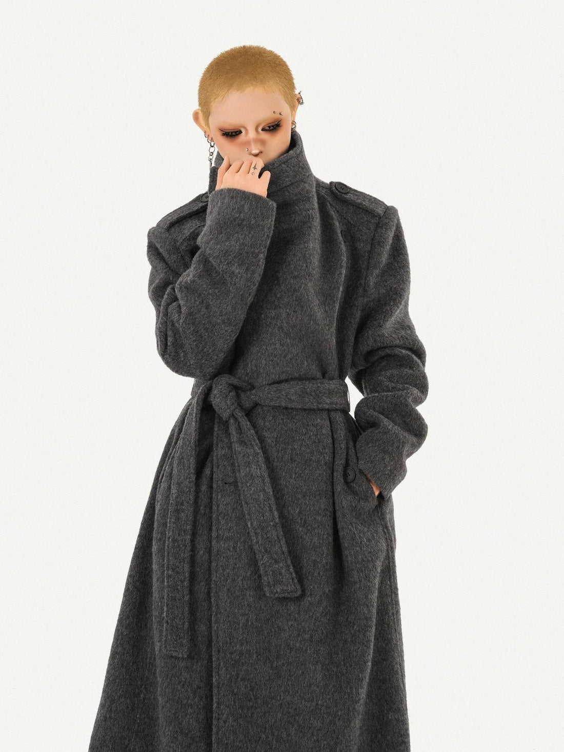 Nico Molly Double Faced Lapel Tie Waist Mid Length Women&