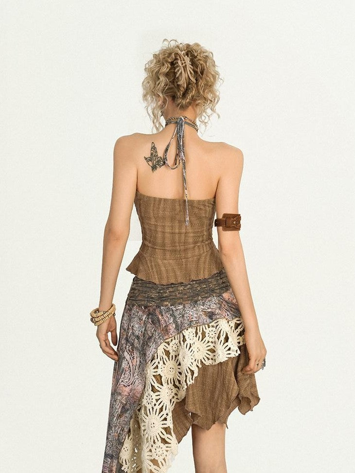 Nico Molly Drawstring Patchwork Backless Asymmetrical Women&