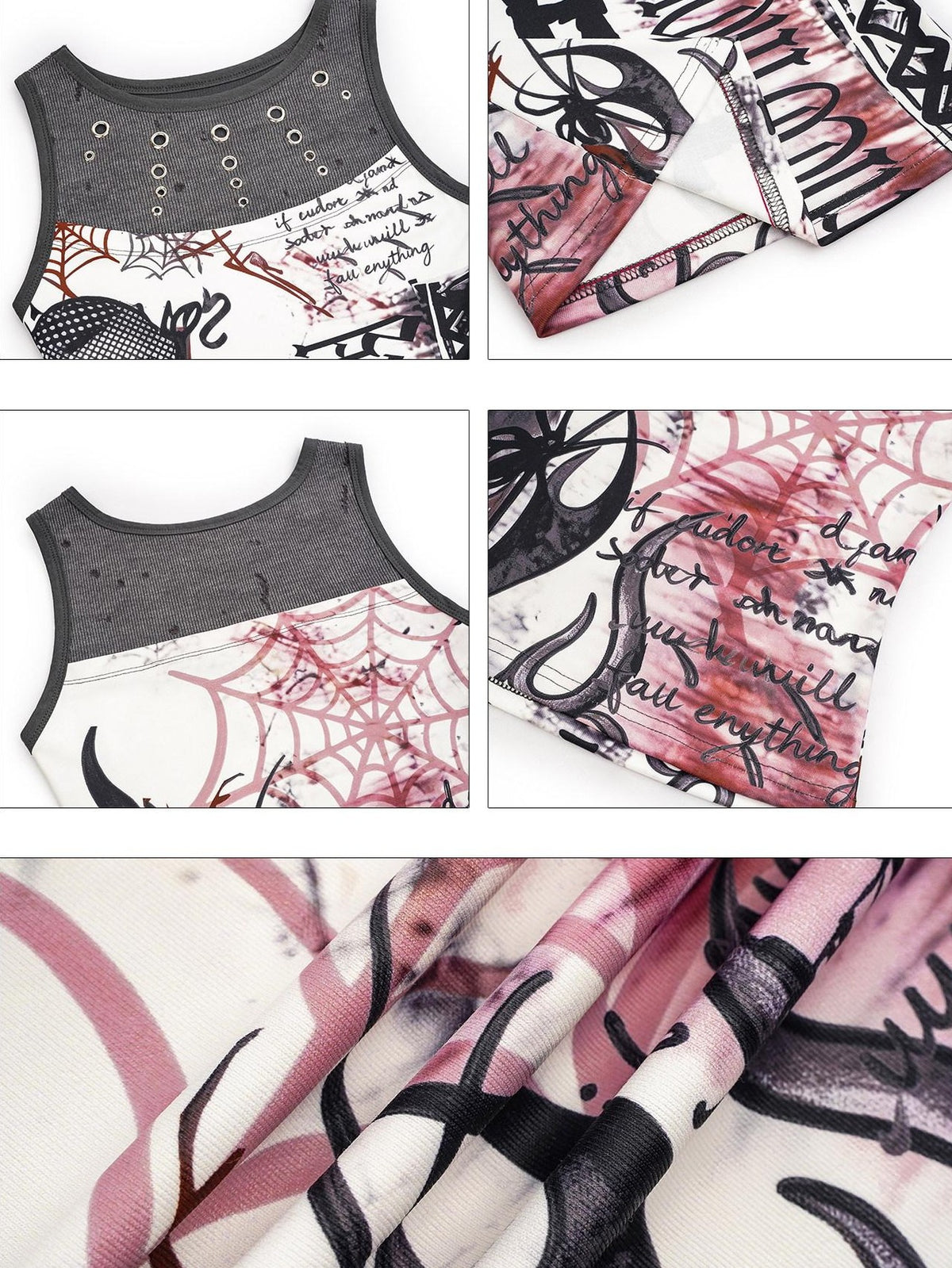 Nico Molly Edgy Punk Graffiti Letter Print Patchwork Slim Waist Women&