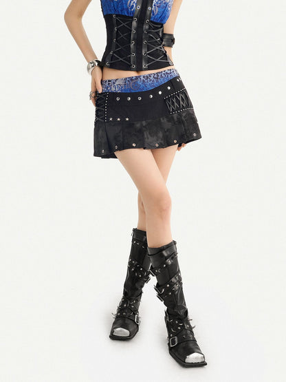 Nico Molly Electric Blue Dark Punk Studded Halter Bandeau Women&
