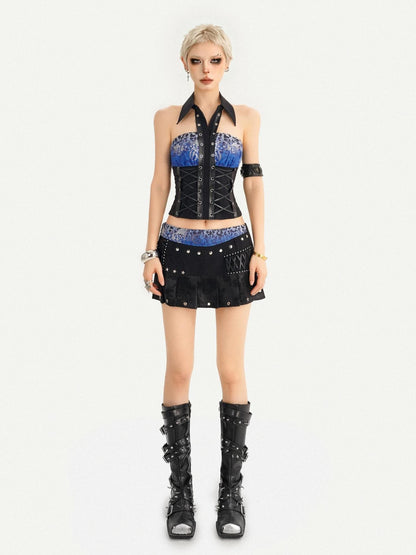 Nico Molly Electric Blue Dark Punk Studded Halter Bandeau Women&