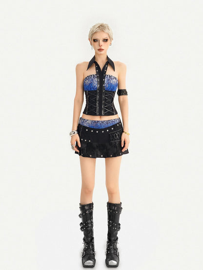 Nico Molly Electric Blue Dark Punk Studded Halter Bandeau Women&