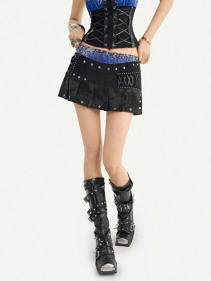 Nico Molly Electric Blue Dark Punk Studded Halter Bandeau Women&