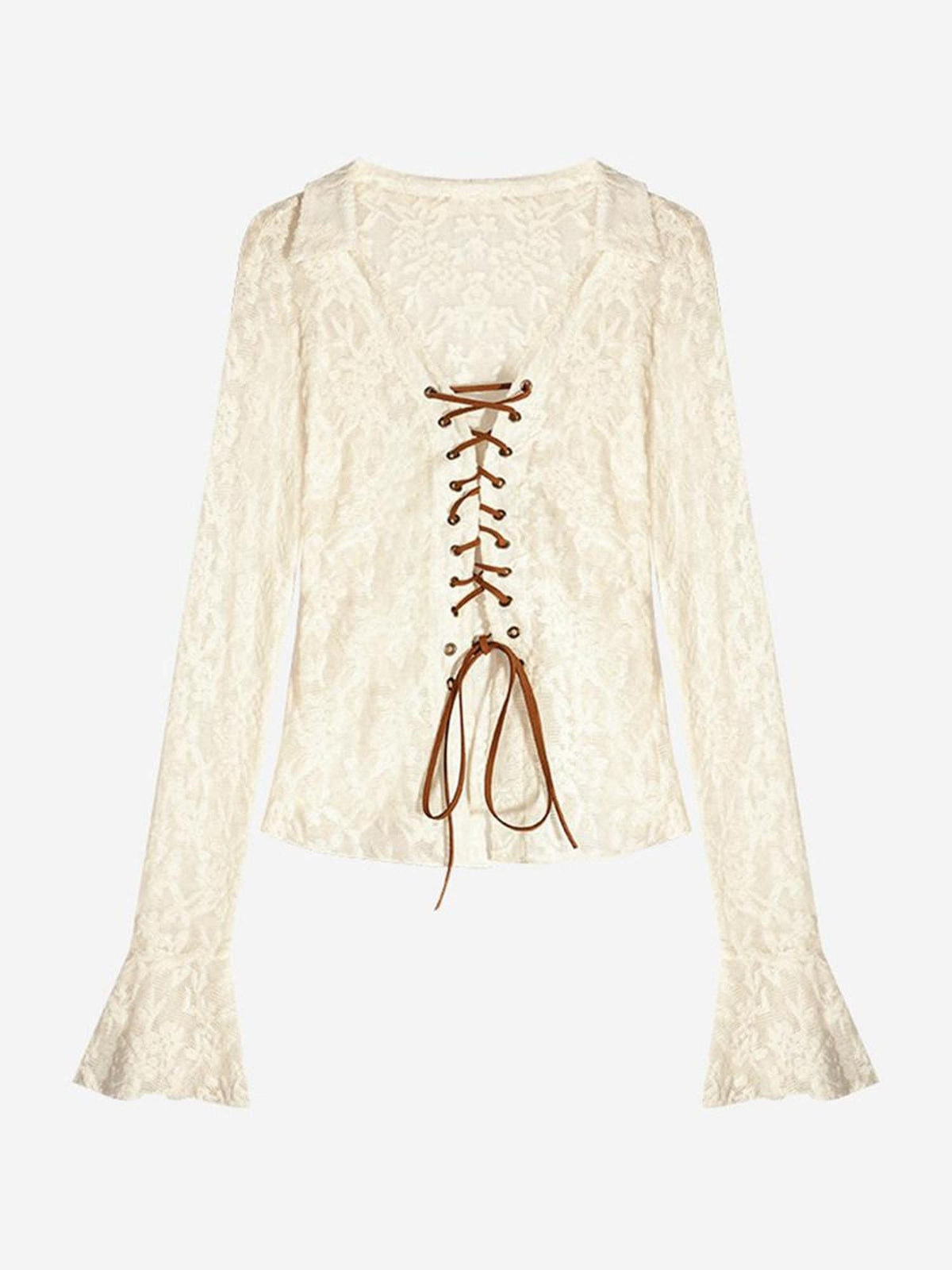 Nico Molly Embroidered Tie V-neck Bell Sleeve Vintage Slim Women&