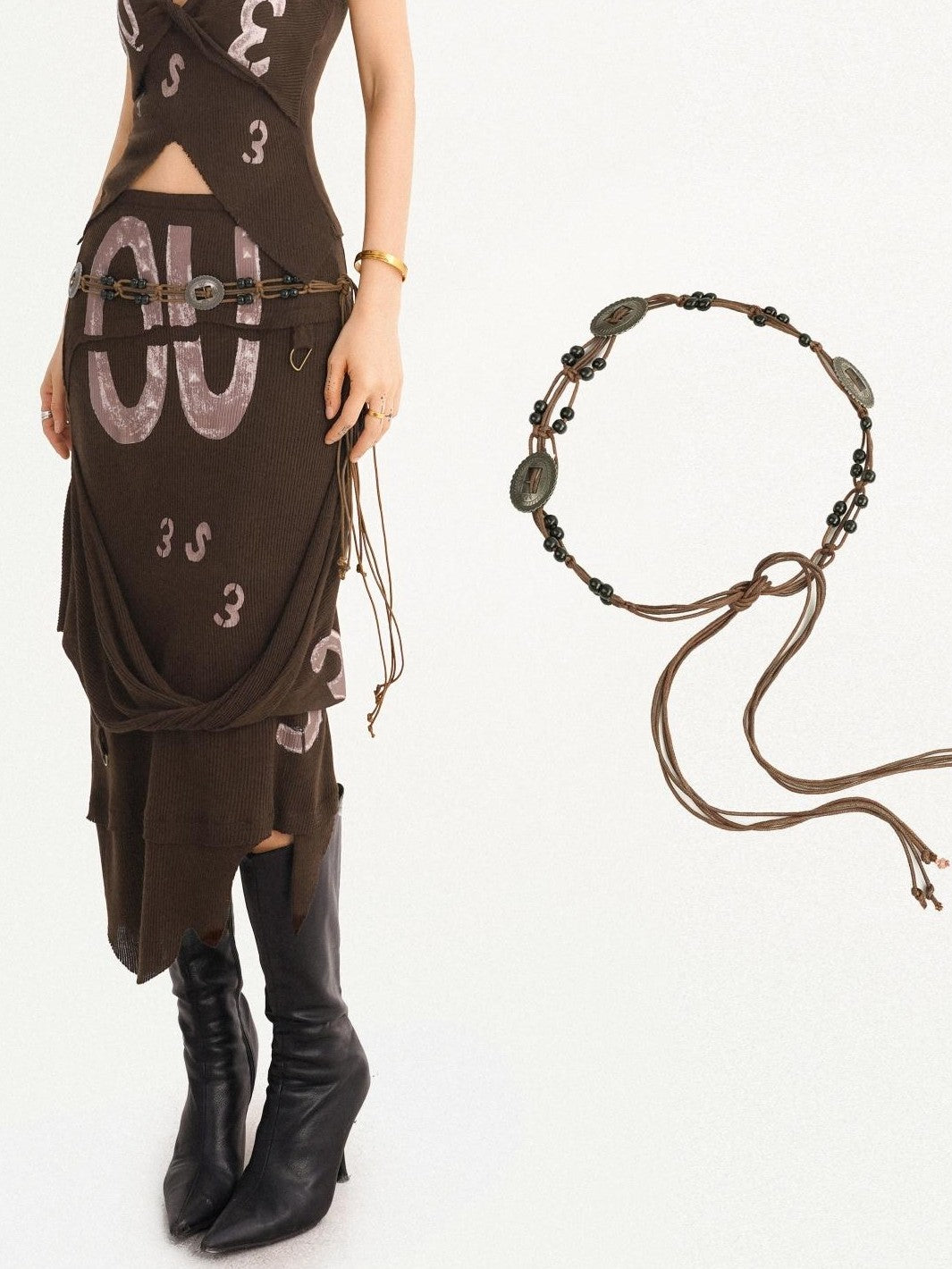 Nico Molly Ethnic Braided Tassel Decorative Knot Waist Chain Women&
