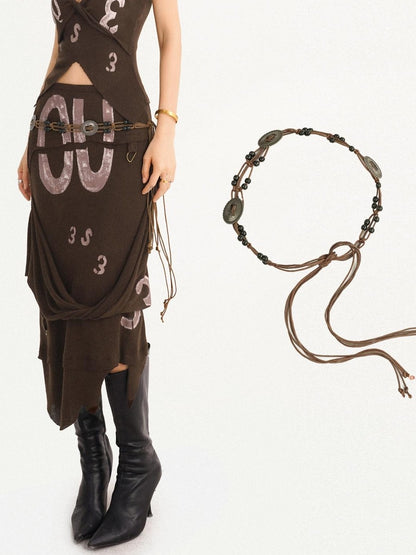 Nico Molly Ethnic Braided Tassel Decorative Knot Waist Chain Women&