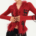 Nico_Molly_Faux_Fur_Collar_Tie_Waist_V-neck_Letter_Print_Slim_Fit_Women&