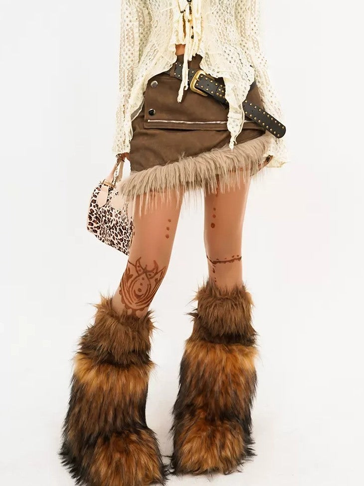 Nico Molly Faux Fur Patchwork Asymmetric High Waist Women&