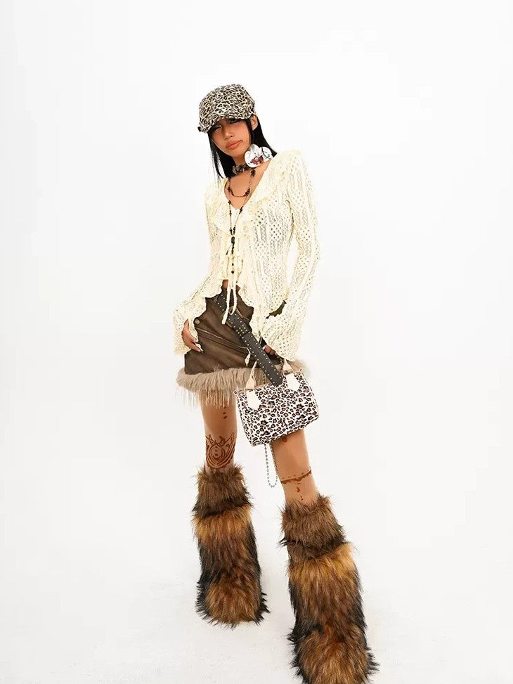 Nico Molly Faux Fur Patchwork Asymmetric High Waist Women&