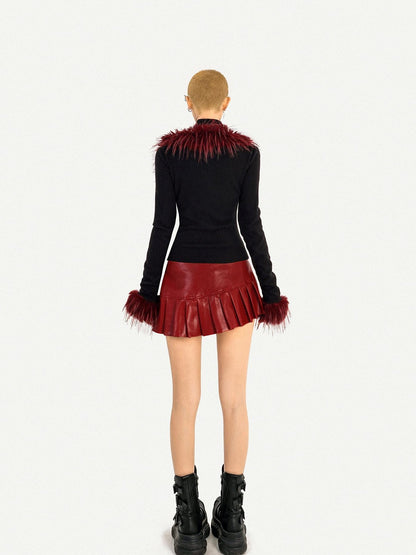 Nico Molly Flame Fur Collar Double Zipper Faux Layered Knitted Slim Women&