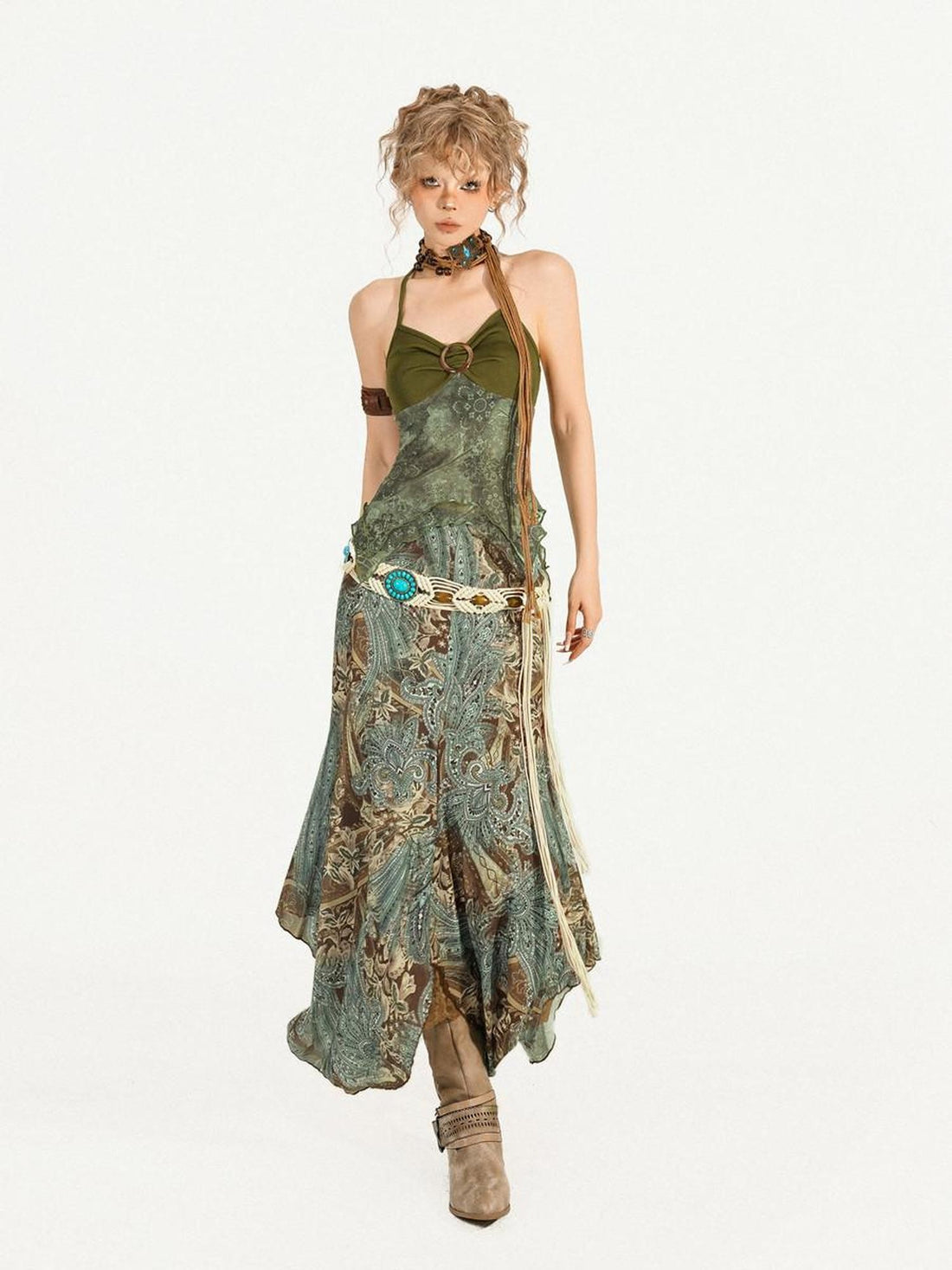 Nico Molly Forest Print Patchwork V-neck Cami Women&