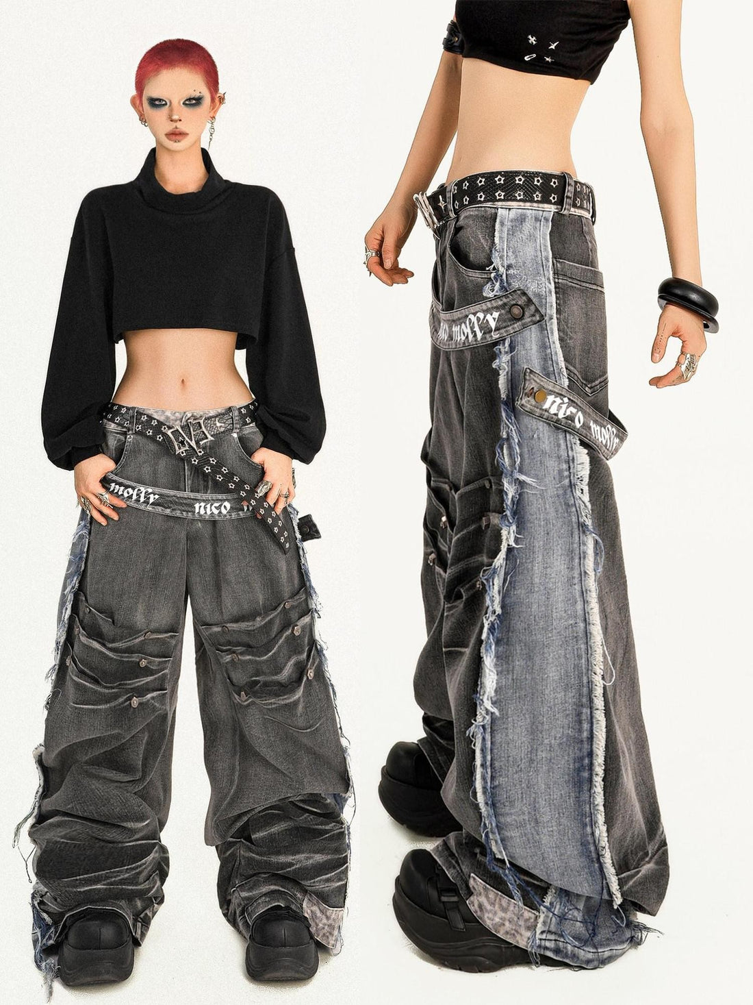Nico Molly Frayed Hem Washed Distressed Punk Mechanical Women&