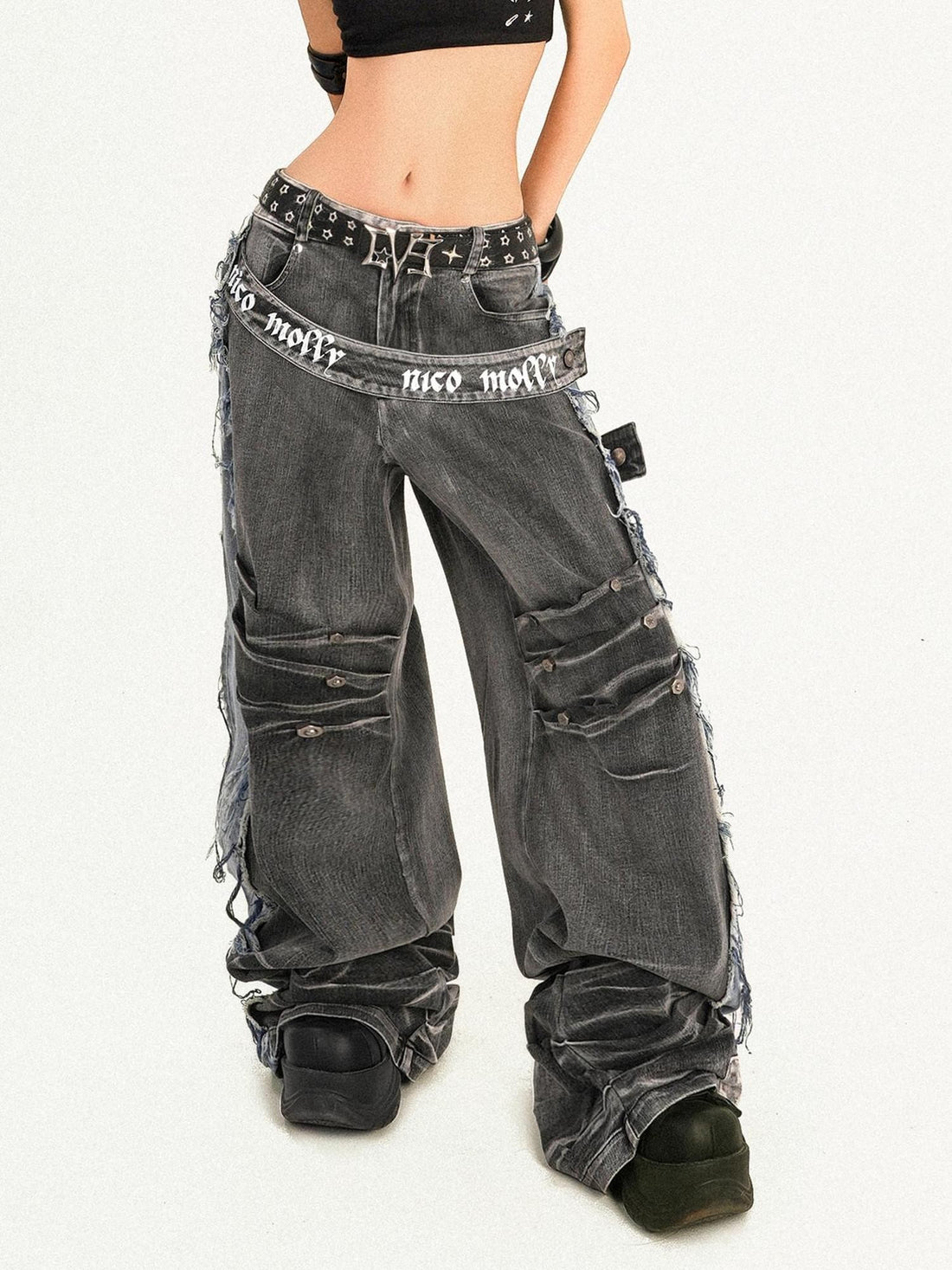 Nico Molly Frayed Hem Washed Distressed Punk Mechanical Women&