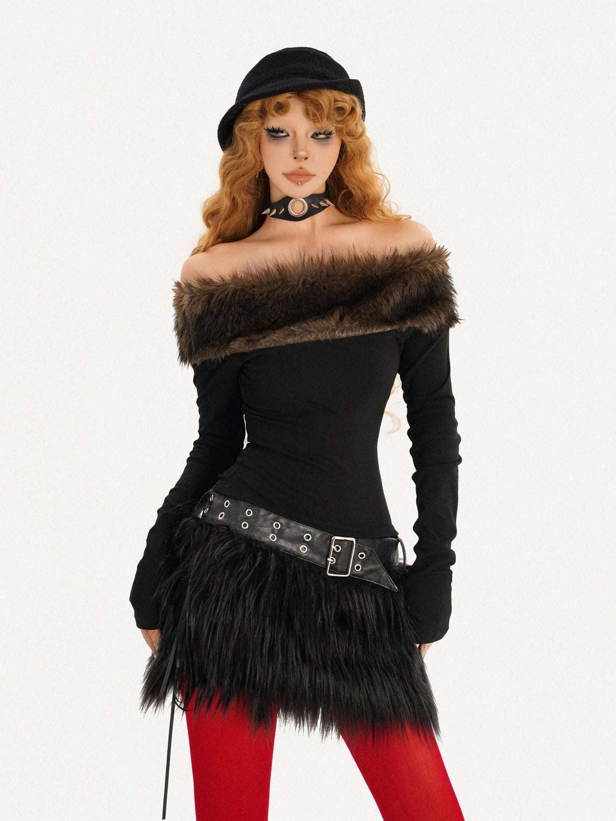 Nico Molly Fur Collar Off Shoulder Women&