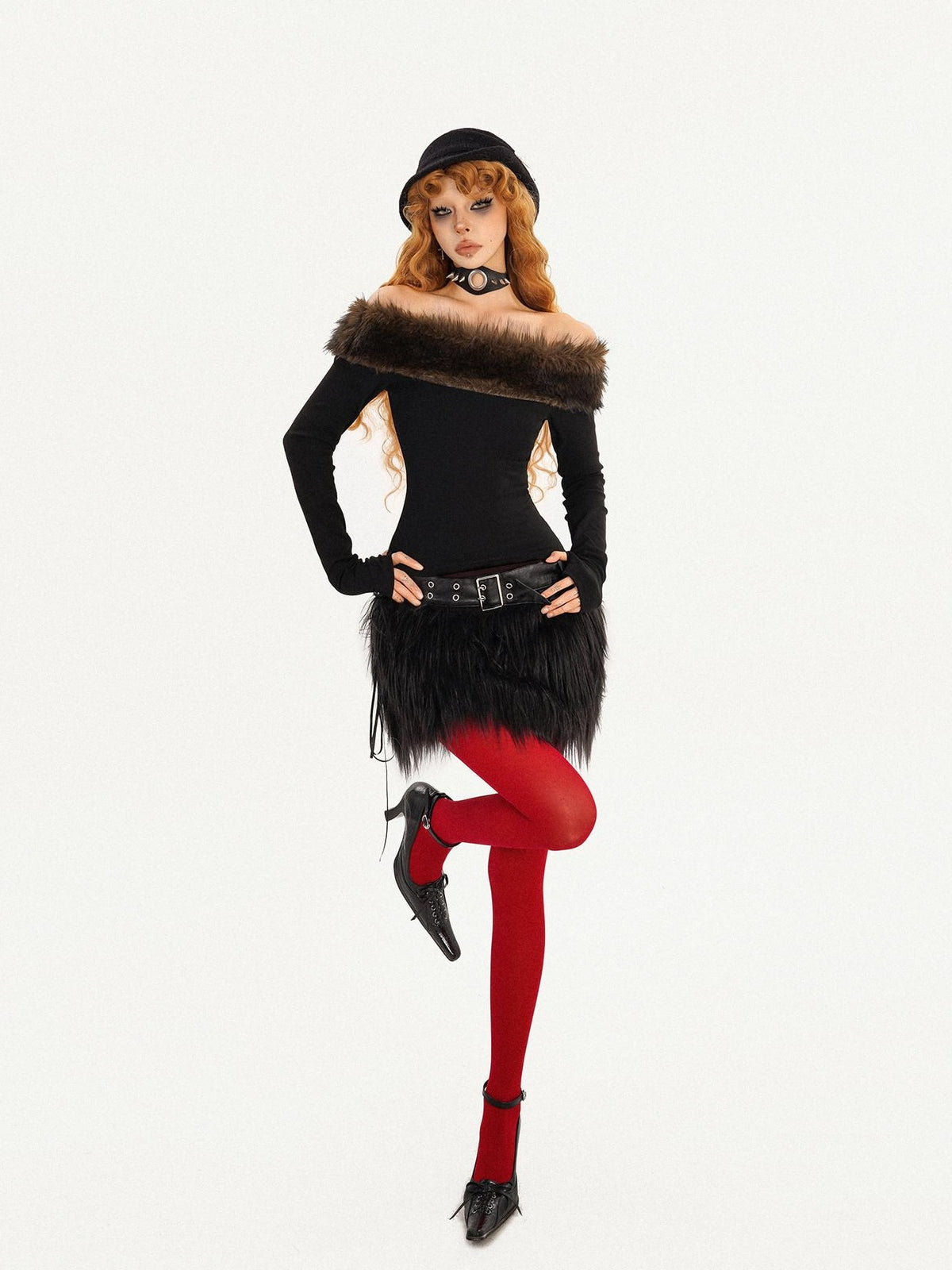 Nico Molly Fur Collar Off Shoulder Women&