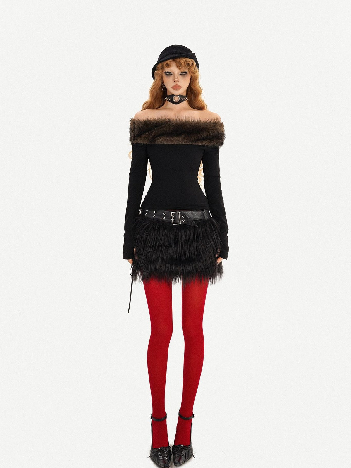 Nico Molly Fur Collar Off Shoulder Women&