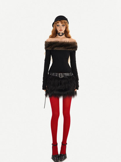 Nico Molly Fur Collar Off Shoulder Women&