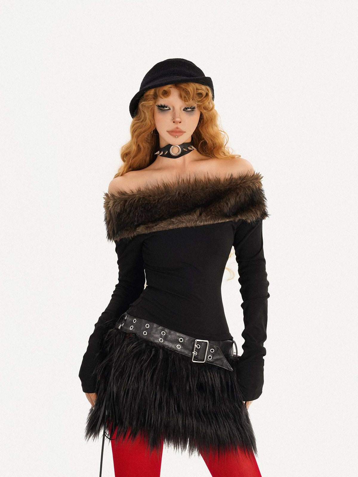 Nico Molly Fur Collar Off Shoulder Women&