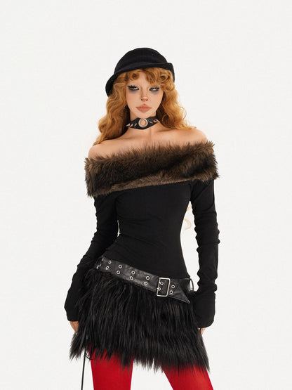 Nico Molly Fur Collar Off Shoulder Women&