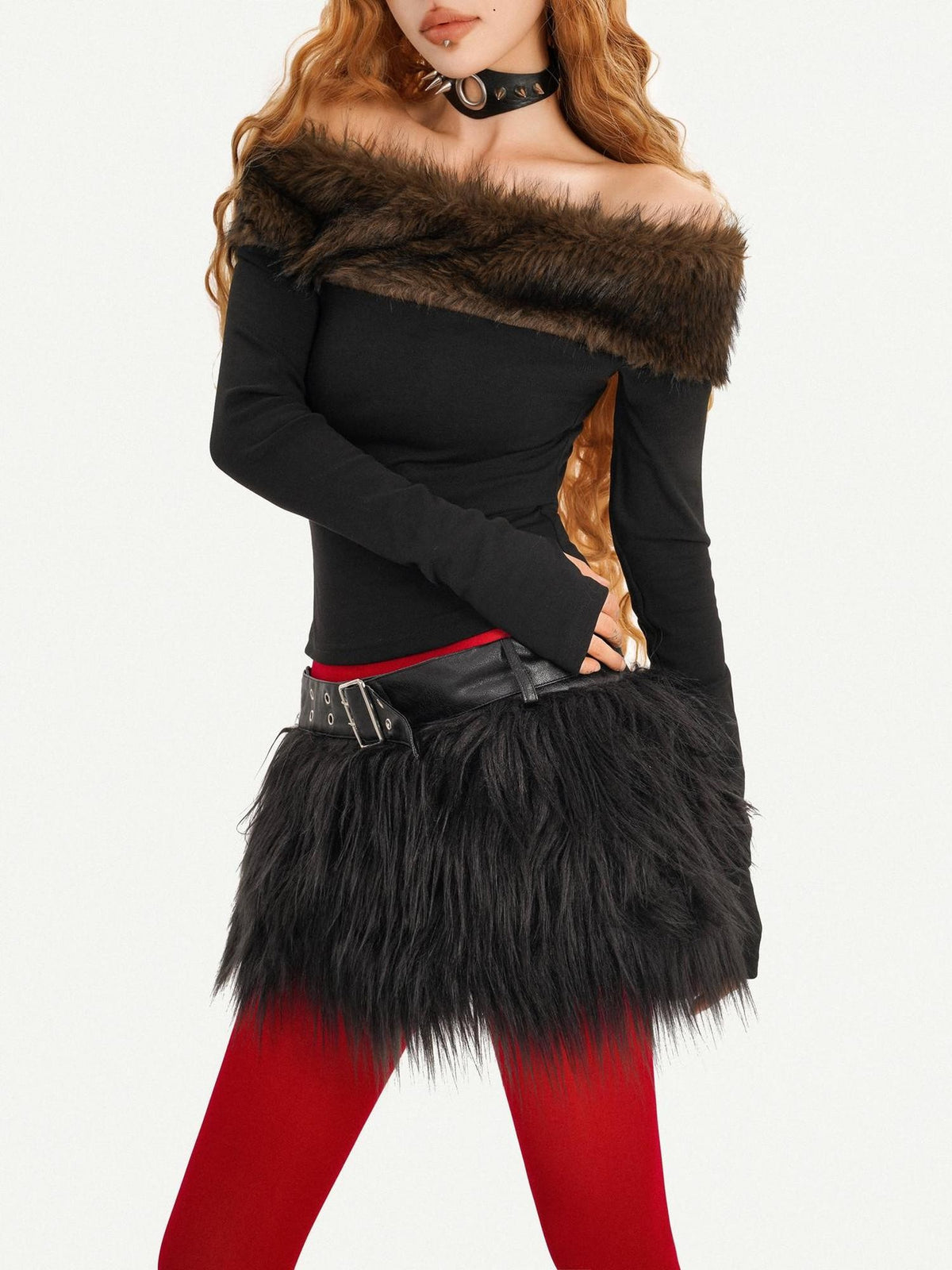 Nico Molly Fur Collar Off Shoulder Women&