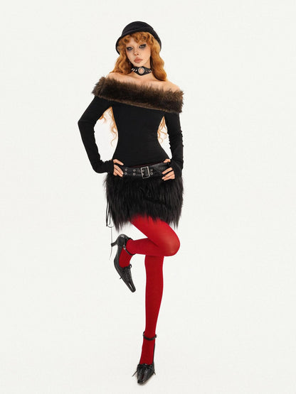 Nico Molly Fur Collar Off Shoulder Women&